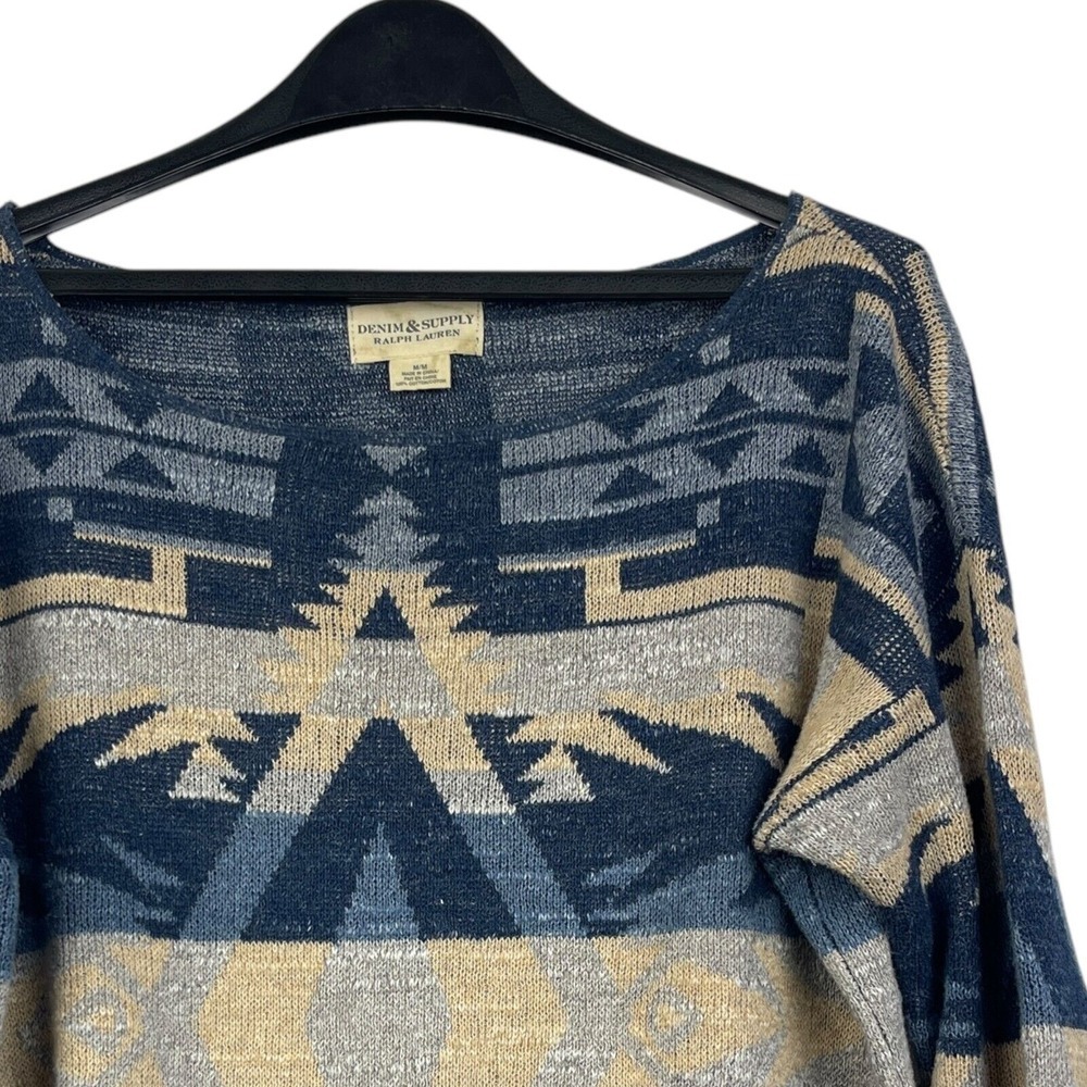 Denim & Supply Ralph Lauren Womens M Blue Southwestern Knit Crop Sweater Size‎ M